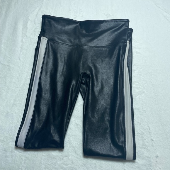 Spanx black faux leather ankle legging white racing stripe size small - Picture 6 of 8